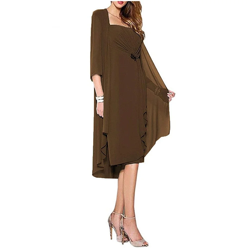 Шифоновое до колена для мамы невесты платья с курткой Короткие вечерние