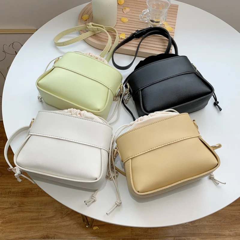 

New Soft PU Leather Drawstring Bucket Bag Fashion Style Female Bag Wild One-shoulder Messenger Bag 2021 Women Crossbody Bags