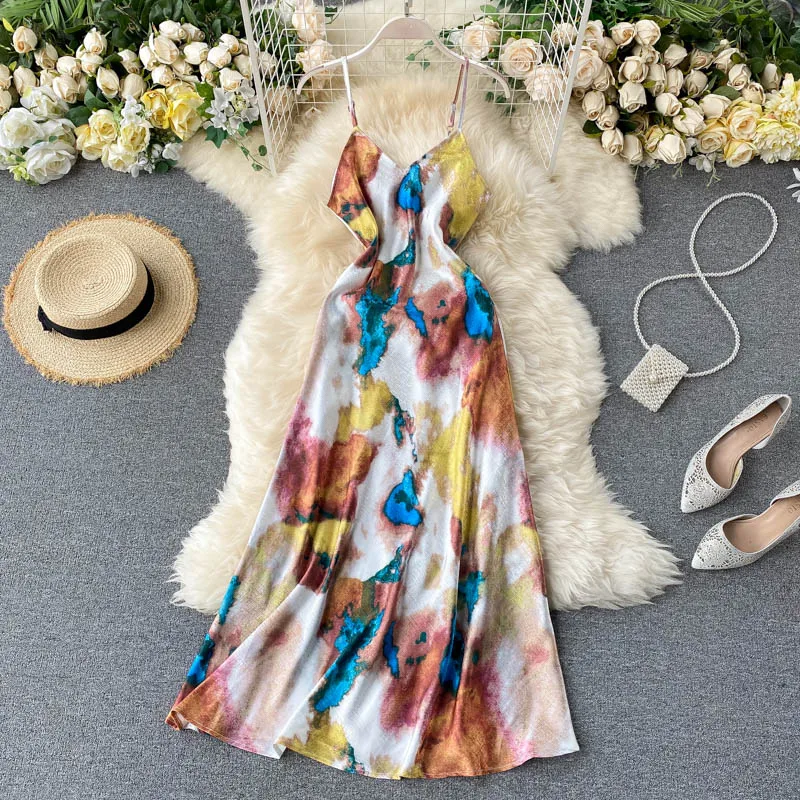 

Summer Long Dresses Backless Vintage Tie Dye Strap Dress For Girls Gothic Clothes Grunge Women'S Clothing 2021 Fashion Sundress