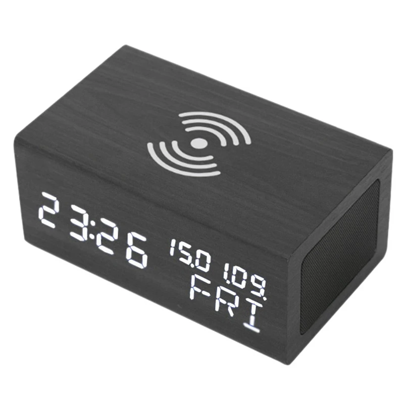 

AF88 -Digital Alarm Clock Bluetooth Speaker with Wireless Charging Week Temperature,LED Bedside Desk Clock for Bedroom