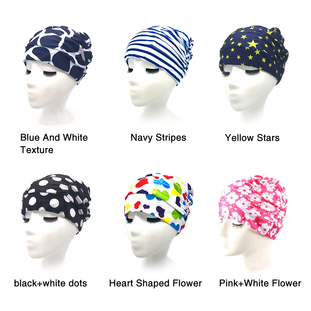 

Unisex High Elasticity Adults Stretch Beach Bathing Turban Swimming Cap Printed Soft Sports Long Hair Swim Pool Diving Non Slip