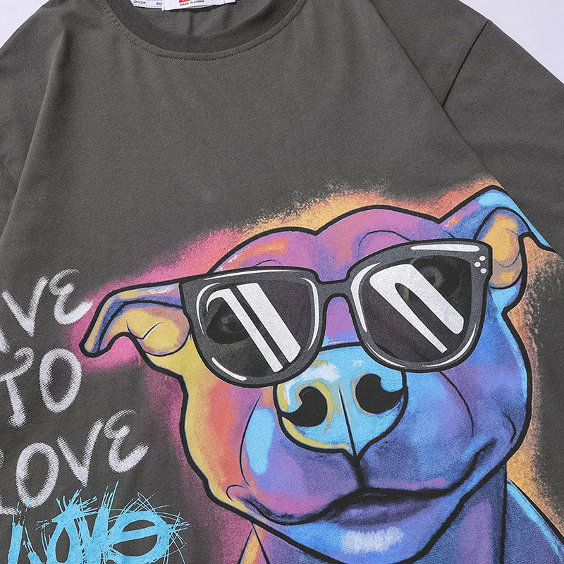 

Fashion Summer Harajuku Black T-shirt Men Funny Cartoon Dog Letter Print Short Sleeve Casual Hip Hop Streetwear Tops Clothing