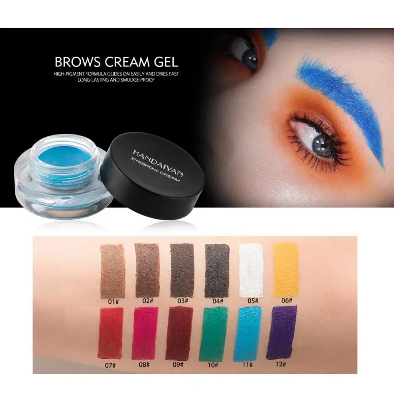 12 Color Super Waterproof Eyebrow Cream Professional Black Gel Brow Tint Long Lasting with Makeup Brush | Красота и здоровье