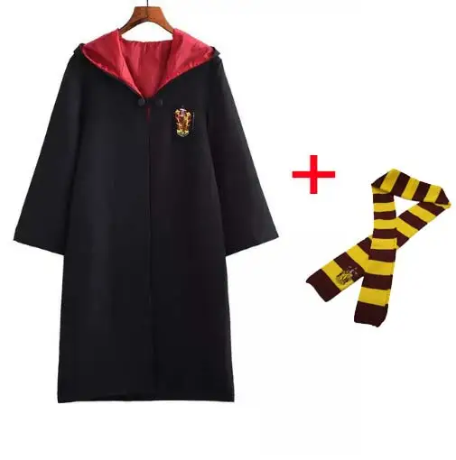 Ravenclaw косплей на Гриффиндор Hufflepuff костюм Слизерин Поттер халат плащ с галстуком шарф Поттер Костюм - Цвет: Gryffindor and Scarf