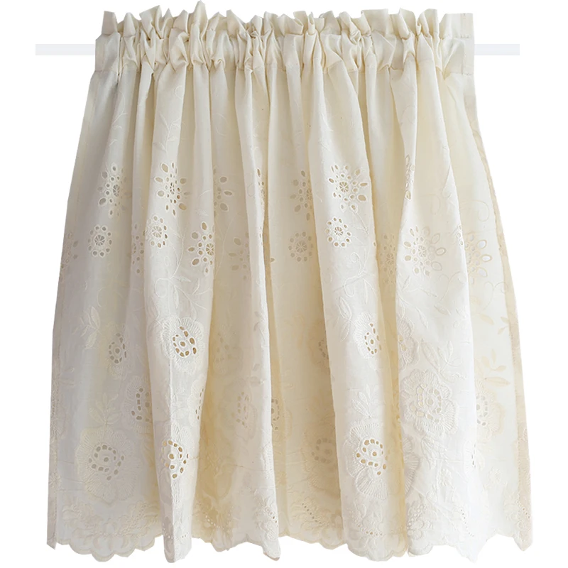 

Plain cotton embroidered curtain kitchen half curtain short partition cabinet curtain semi shading cloth tube curtain
