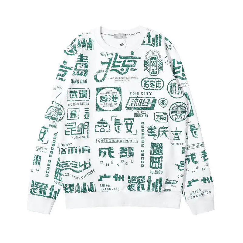 

Пуловер в китайском стиле, топ в стиле хип-хоп, с принтом достопримечательностей, свободная Мужская куртка с длинным рукавом