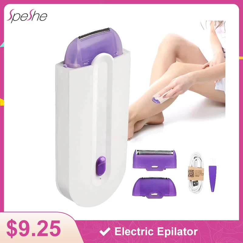 

SPESHE 2 IN 1 Rechargeable Electric Epilator Portable Hair Removal Lady Epilator Device Painless Instant Sensor Light Shaver