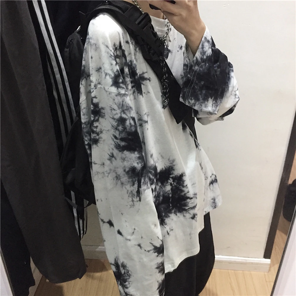 Autumn Spring Women Long Sleeve O Neck Pullover Vintage Top Tie Dye Loose Blouse Sweatshirt for Couples Printed T-shirts Blouse