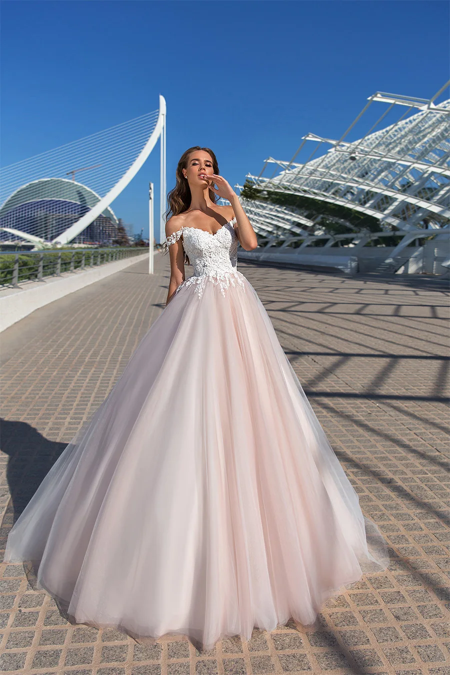 ADLN элегантные Розовые Свадебные платья abito da sposa с открытыми плечами корсет свадебное платье с аппликацией цвета слоновой кости платье невесты из тюля