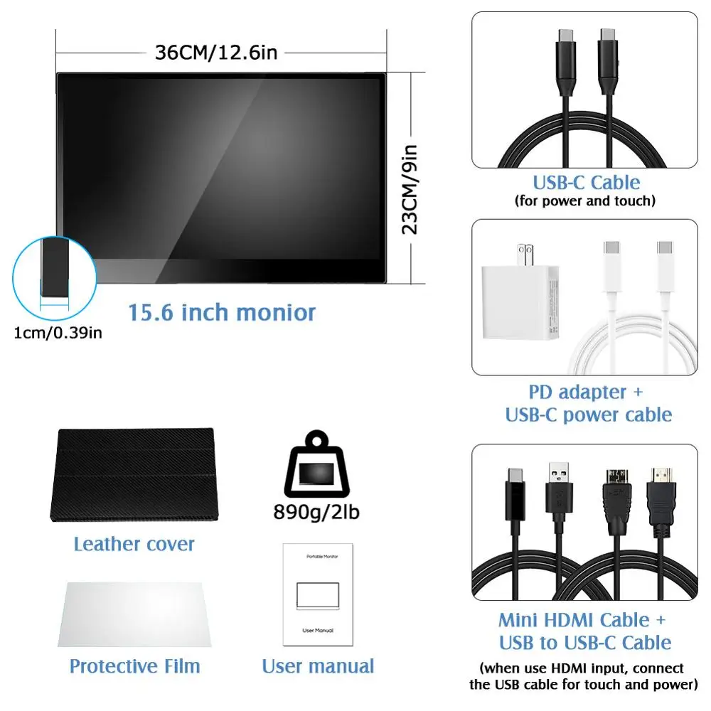 

Eyoyo 15.6" Portable USB-C Gaming Monitor HDMI 4K Rotable Touch screen HDR IPS 3840x2160 PC Display for Switch PS4 Phone Laptop