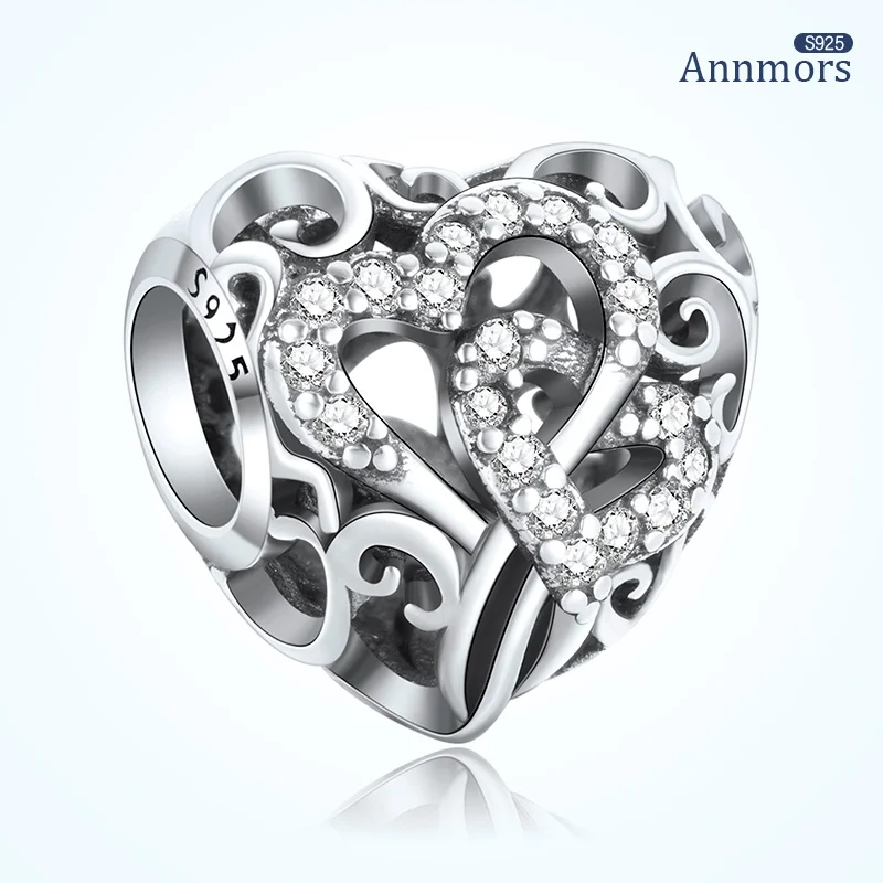 

Подвеска в форме сердца для браслета, серебряное покрытие, подвеска для оригинального браслета, подвеска с кубическим цирконием, женская би...