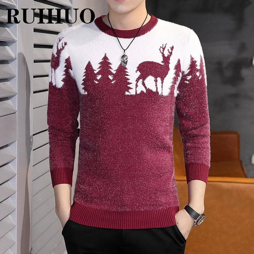 

RUIHUO олень корейский свитер Мужская одежда Харадзюку Модные мужские свитера пуловеры ретро одежда хип-хоп трикотаж 3XL осень 2021