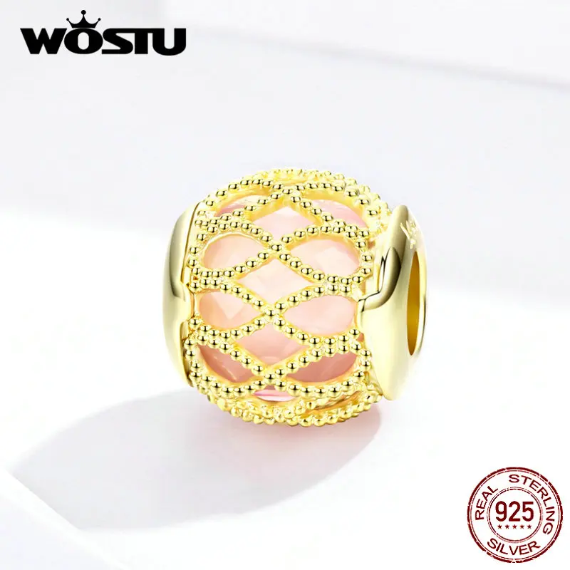 WOSTU, настоящее 925 пробы, серебряный, лэмпворк, круглые бусины, ажурные амулеты, золотой кулон, подходит для оригинального браслета, изготовления ювелирных изделий CQC1315