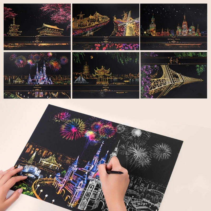 

2 Sheets Scratch Pictures Paper 41x29cm Creative Set Screen Postcard DIY Gifts