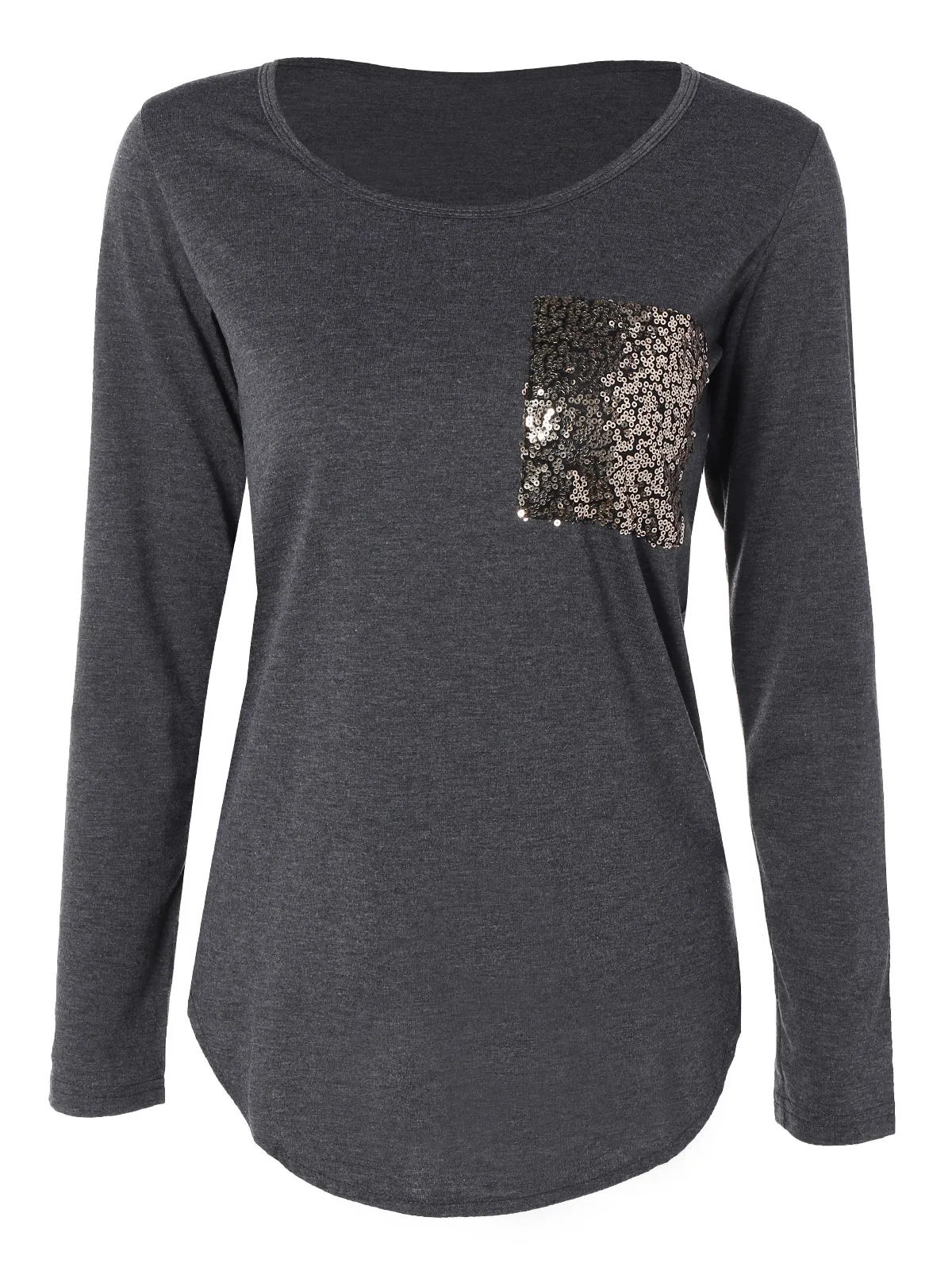 Розовый Гал шик совок воротник с длинным рукавом блестками женская футболка