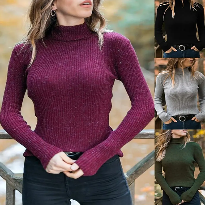 

Осень-зима 2021, женский шерстяной свитер с длинным рукавом, Женский трикотажный пуловер с высоким воротником, джемпер