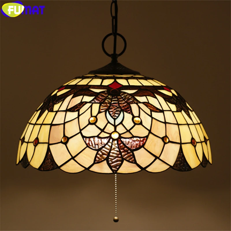 Kopen FUMAT Tiffany Stijl Opknoping Lichtpunt Geel Vina Orchidee Shield Lampenkap 16 Inch Stained Glass Hanglamp Handwerk Arts