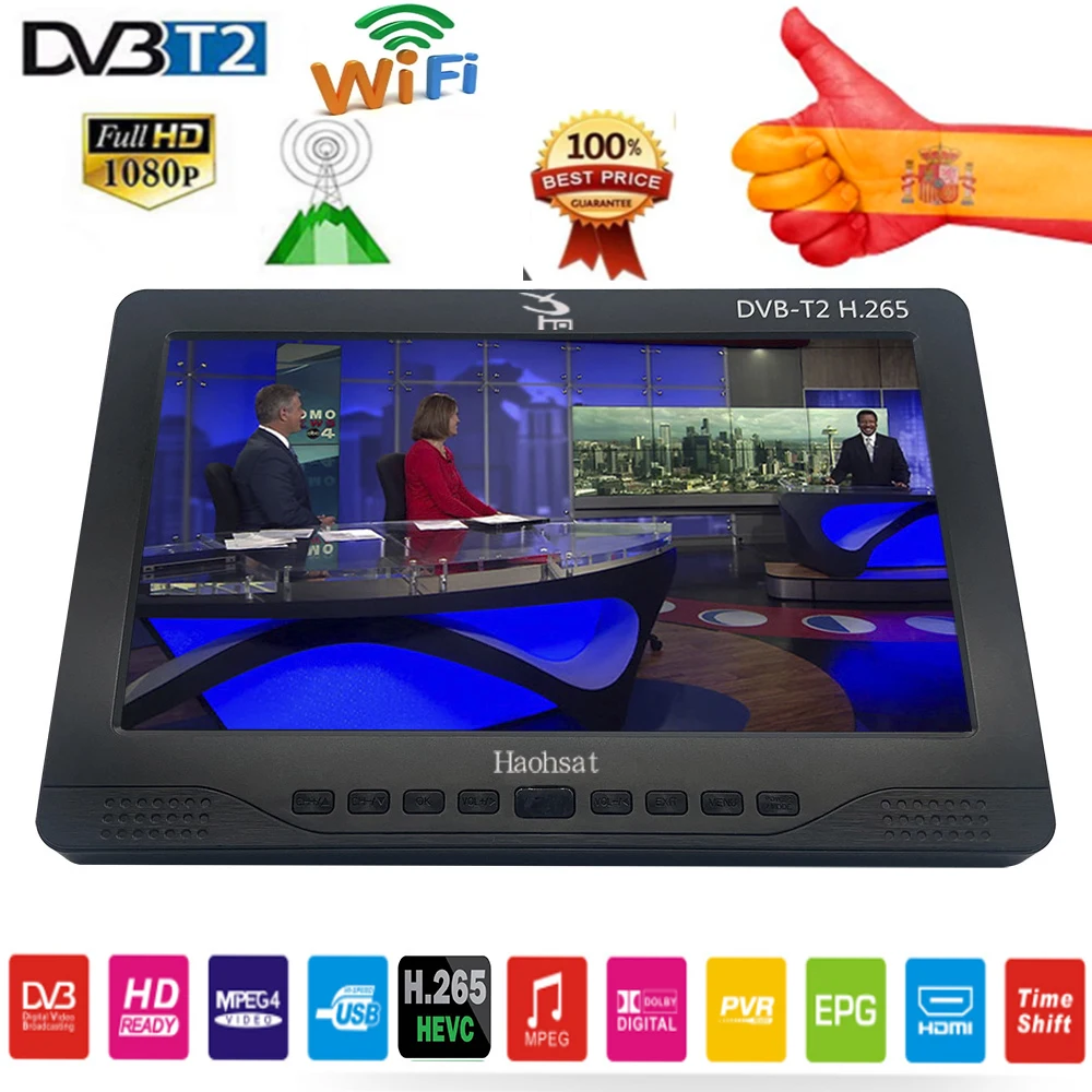 

Портативный ТВ-телевизор Haohsat DVB T T2 DVB-T2 ATSC ISDB-T tdt 10,1 дюймов, цифровой аналоговый мини-Телевизор для маленького автомобиля с поддержкой USB Wi-Fi H....