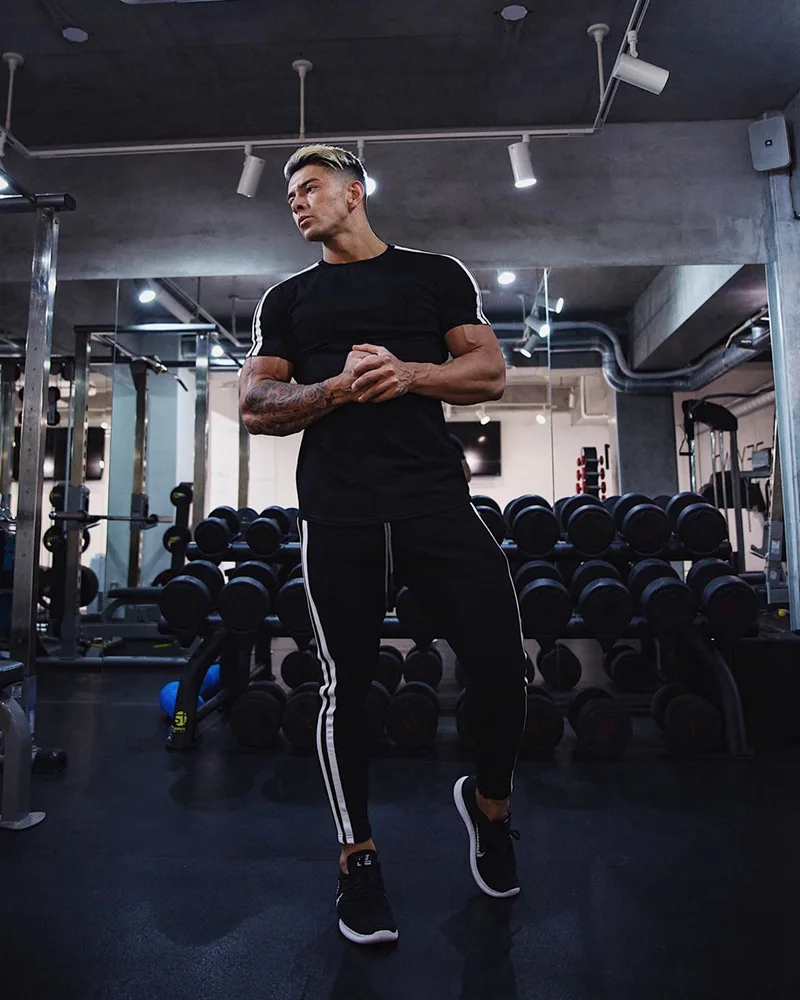 2020 men's tight trousers sports and leisure sweat-absorbent hit color zipper pants autumn new | Мужская одежда