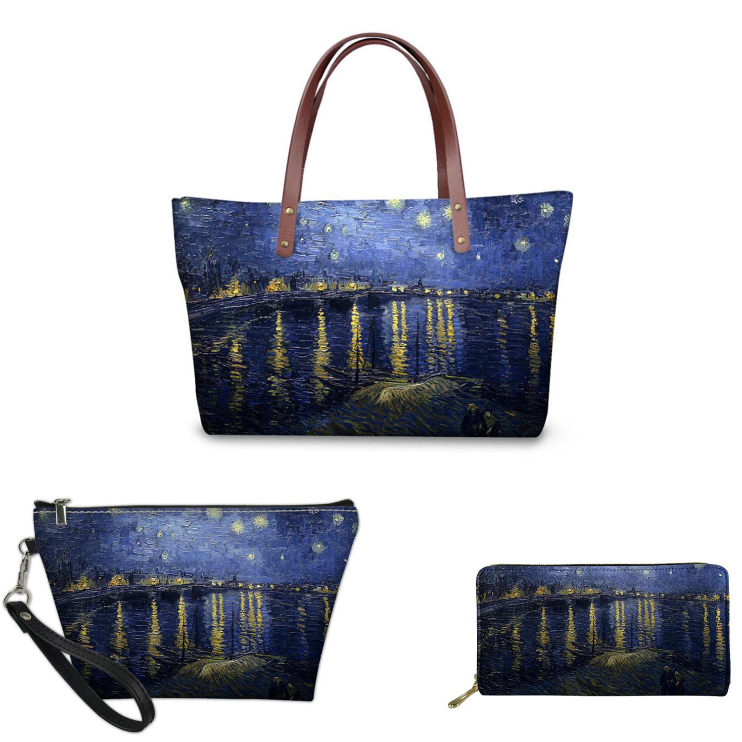

Famous oil painting Printing Handbag&Wallet&Storage bag 3pcs sets bolsos de marcas de lujo de mujer sac femme bolso marca lujo