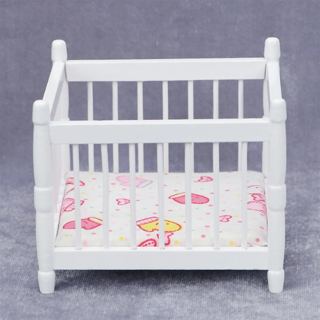 

1/12 Scale Doll House Baby Bed Miniature Mini Furniture Model for Kids Life Scene Decoration Crafts Ornament Accessories Gifts