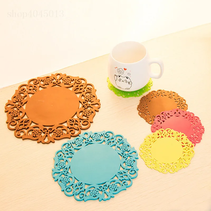 Кружевной цветок полый подстаканник кухонные аксессуары силиконовый коврики