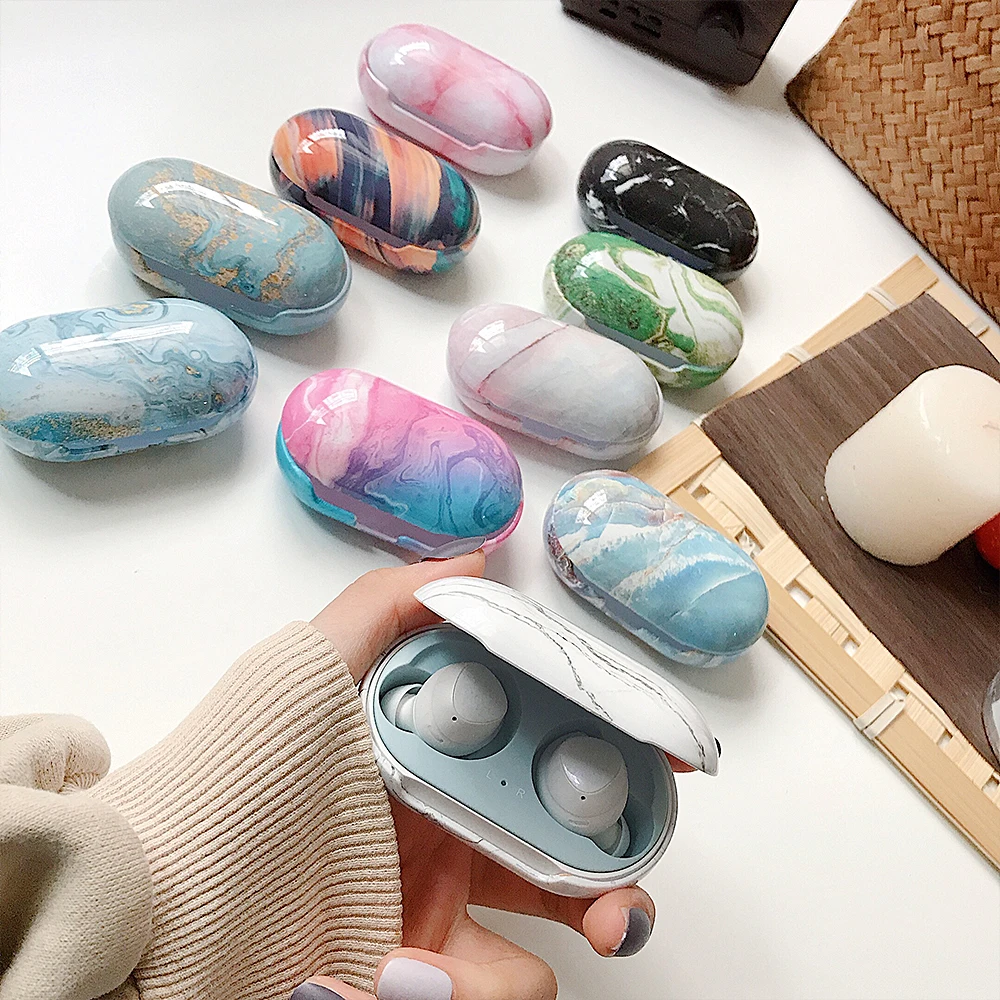 

Glossy Marble Pattern Earphone Cases For Samsung Galaxy Buds + Wireless Bluetooth Sleeve Coque For Galaxy Buds Charging Box Bags