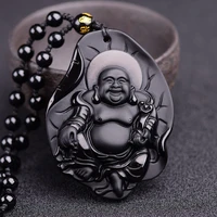 natural obsidian maitreya buddha jade pendant jewelry lucky exorcise evil spirits auspicious amulet jade pendant fine jewelry