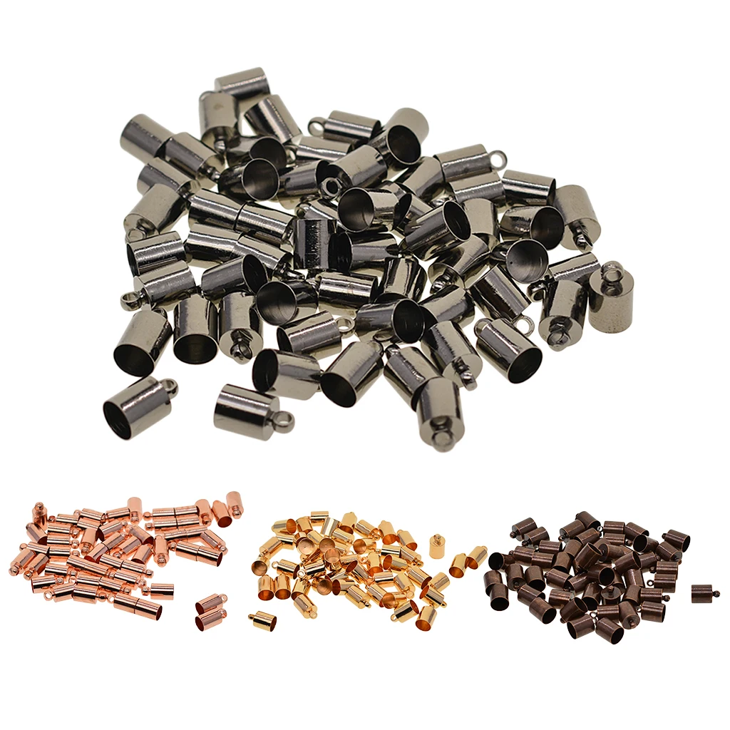 

50Pcs Brass Tassel Caps Leather Cord End Caps Bracelet End Tips Caps 6x10mm