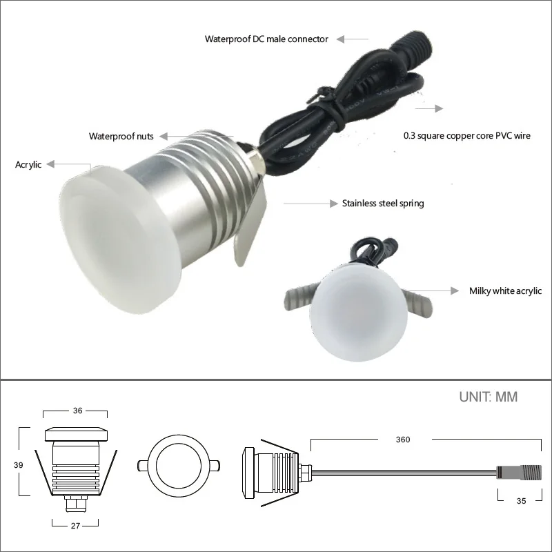 10 шт./партия IP67 Водонепроницаемый 1 Вт Светодиодный угловой светильник 12 в 24