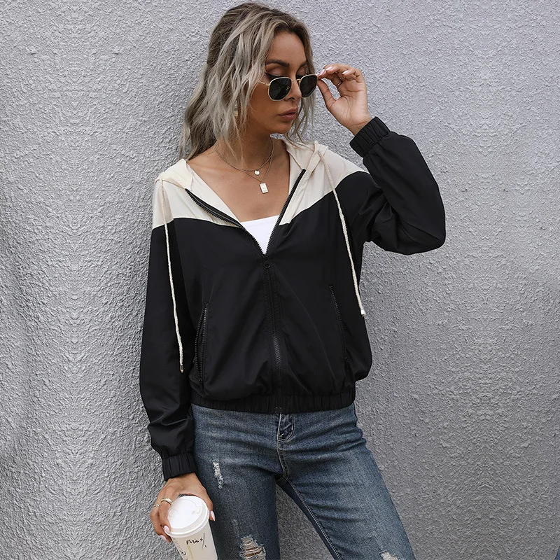 

Женская куртка с капюшоном и карманами, свободная ветровка на молнии, повседневный спортивный костюм, весна-осень 2022