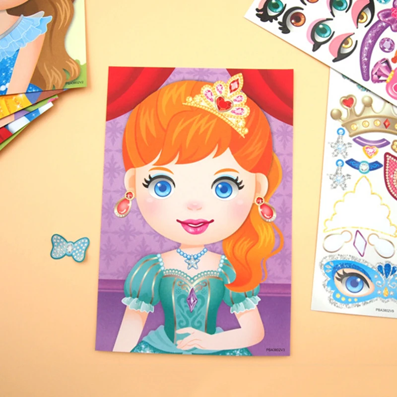 Ni&ntilde;os DIY hacer una cara libros de pegatinas para ni&ntilde;os rompecabezas nuevo juegos divertido regalo de juguetes de dibujos animados de animales princesa calcoman&iacute;a reutilizable-3