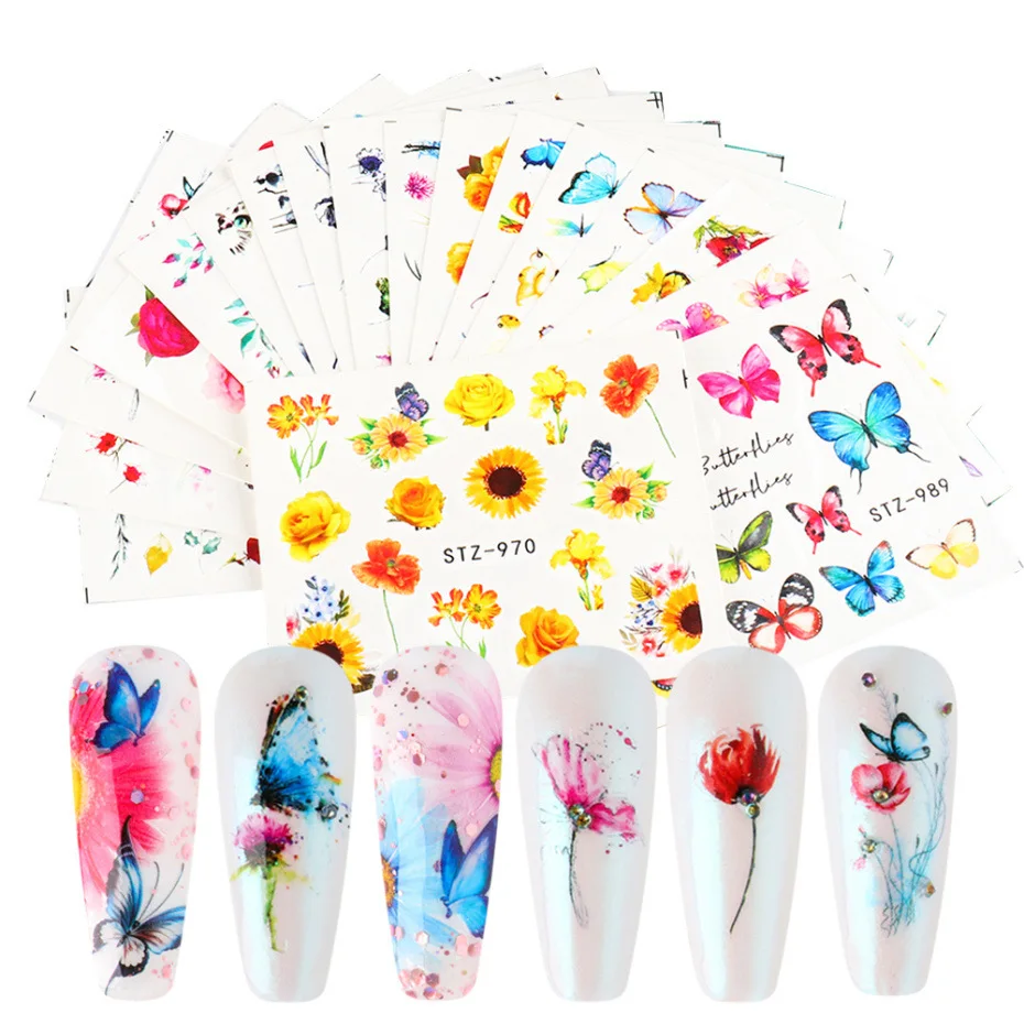 

18 pcs/set Nail enhancement watermark sticker color butterfly nail decoration set designer charms nail art accessories