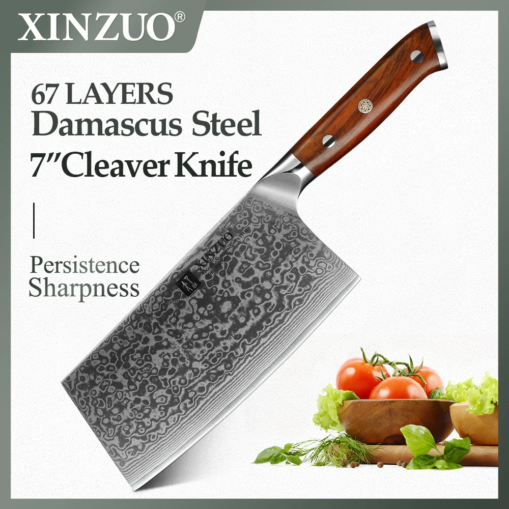 

XINZUO 6.5'' Slicing Knife Damascus Kitchen Knives Chinese Style High Quality Carbon Steel Butcher Cleaver Knife Rosewood Handle
