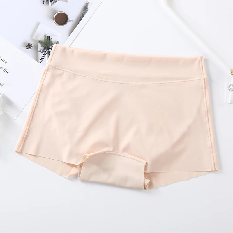

Women Safety Short Pants Ice Silk One-piece Seamless Anti-light Girls Four-corner Boxers New Women Anti-bacteria Solid Underwear