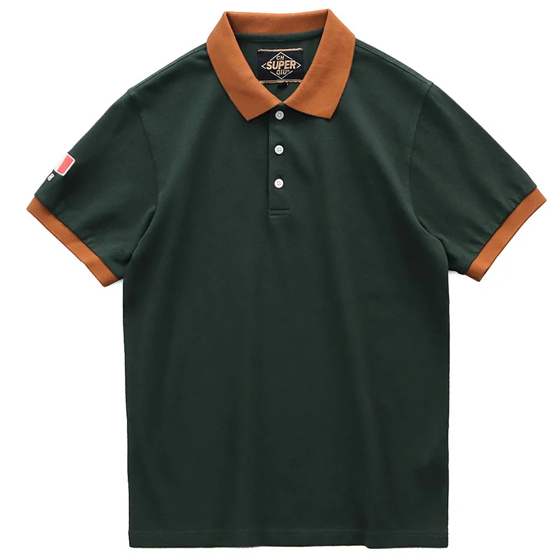 

Summer Lapel T-Shirts Men Trendy Casual Green Youth Streetwear Fashion Chic Cotton High Quality Vintage Color Contrast Tees Tops