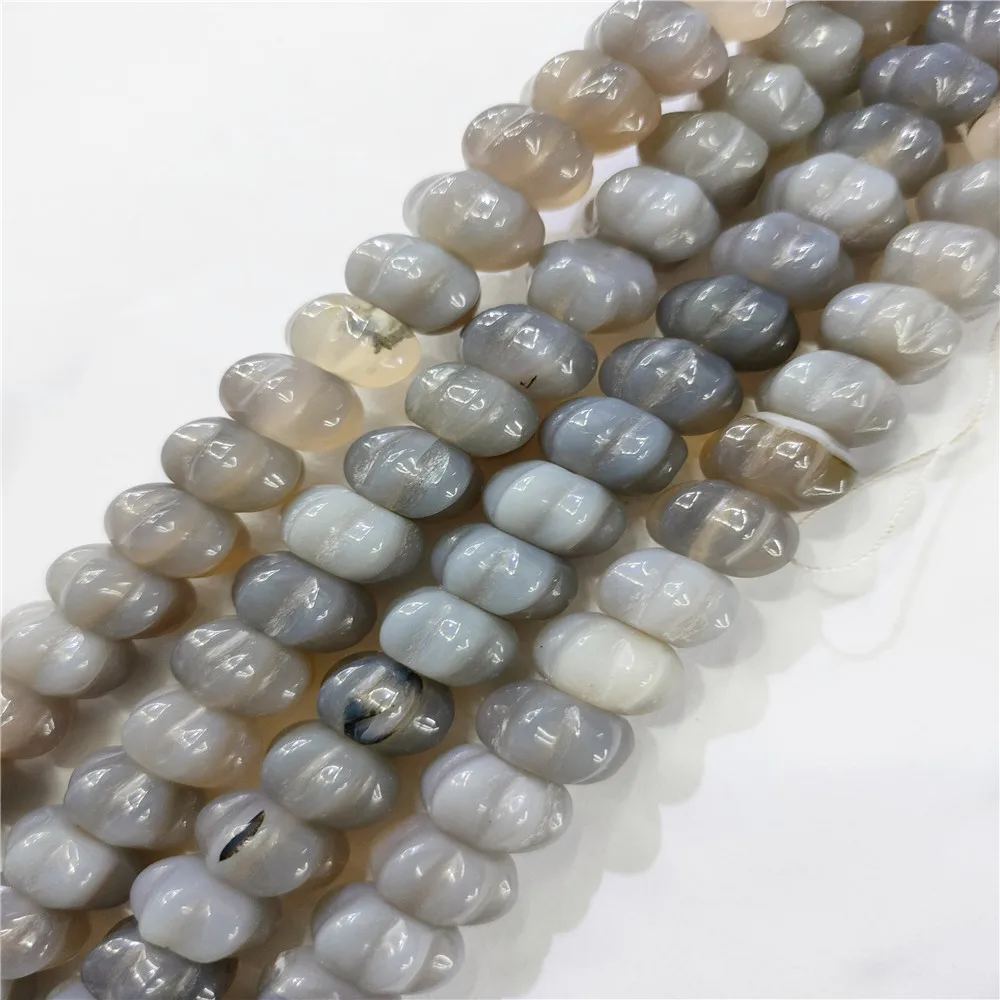 

1 Strand 50Pcs 12x8mm Gray Agate Pumpkin Loose Beads For DIY Jewelry Necklace Making Accessories 15.5Inch