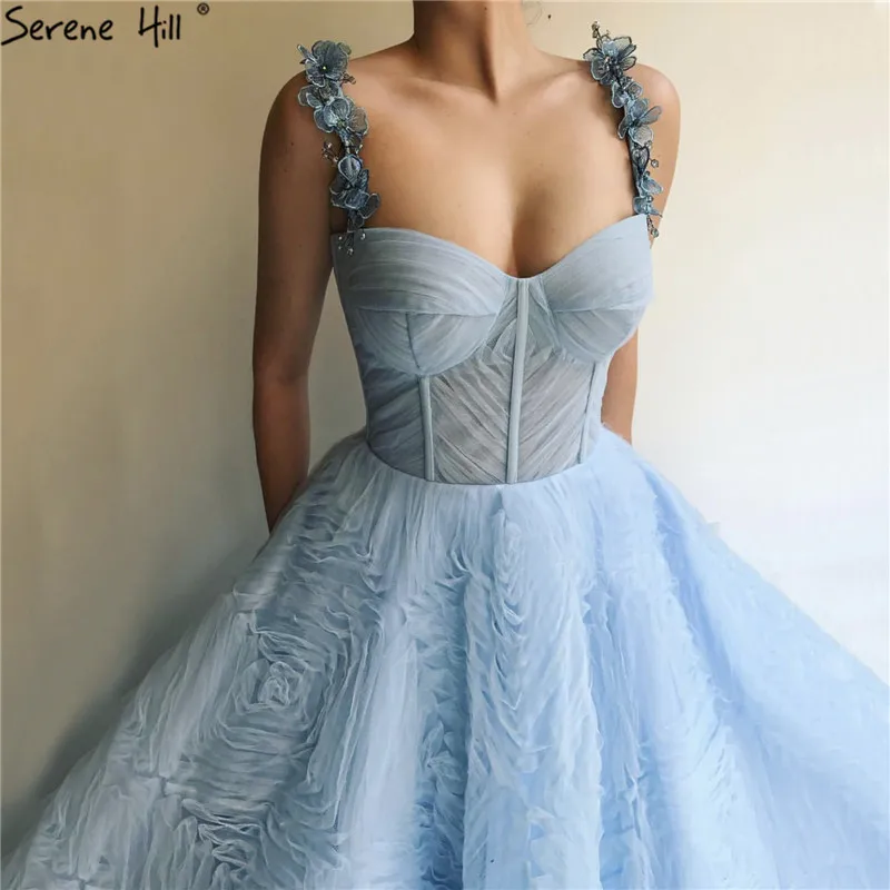 Синие сексуальные вечерние платья без рукавов со стразами и цветами 2021