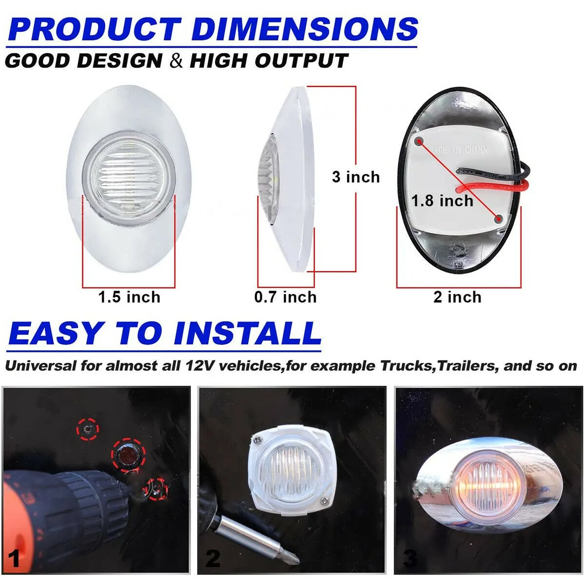 

12V Marker Light 4pcs Set Blue LED Stern Lights Marine Boat Waterproof