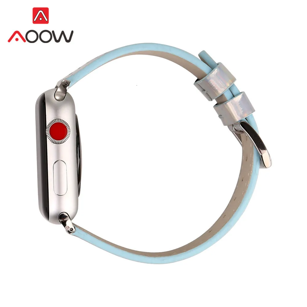 Модный Цветной кожаный ремешок для Apple Watch iwatch 4, 40 мм, 44 мм, 38 мм, 42 мм, лазерный ремешок для мужчин и женщин