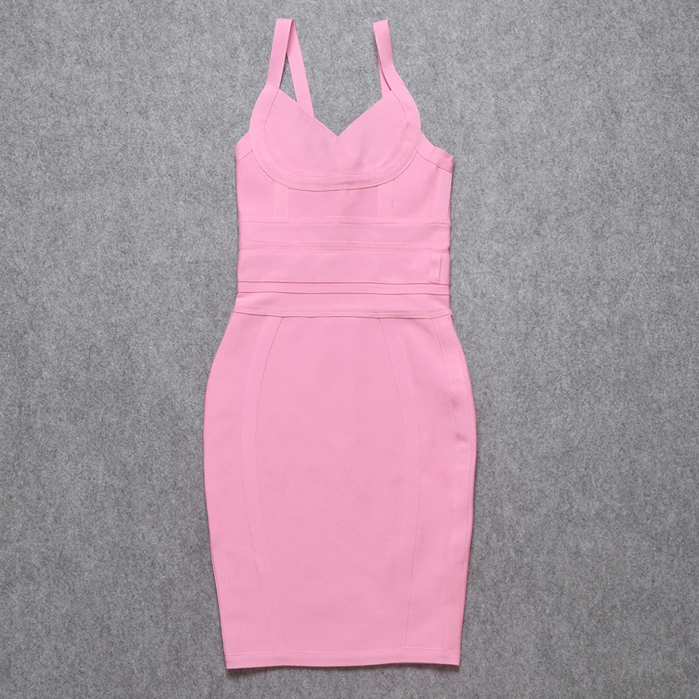 

Pink Sexy Bandage Dresses Women Spaghetti Strap Belt Sashes Green White V Neck Party Club
