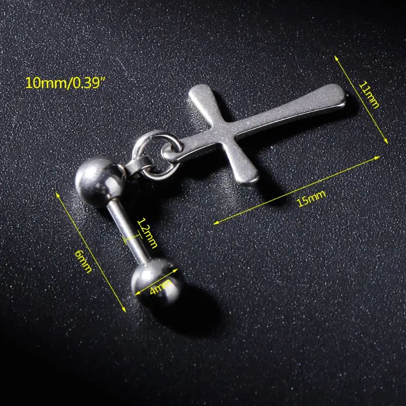 

1pc Punk Earrings Cross Pendant Barbell Charms Dangle Women Men Male Jewelry Ear Stud Gifts Anti Allergy Titanium Steel