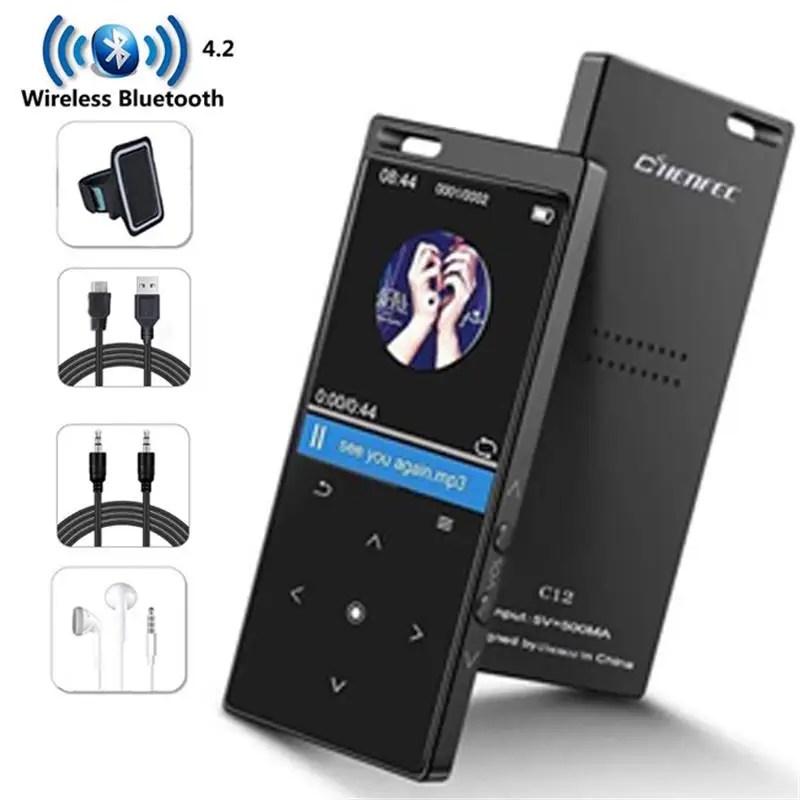 MP3-плеер с динамиком металлический Портативный HIFI музыкальный плеер с fm-радио электронная книга Спорт для Walkman Поддержка TF карты до 128 ГБ - Цвет: C12-Full-Set-Black