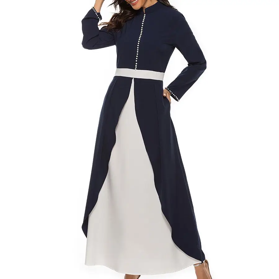 

Houthion Muslim Long Dresses Arab Stitching Women's Dress 2021 Long Sleeve Loose Dubai Ramadan Plus Size Ankle-Length