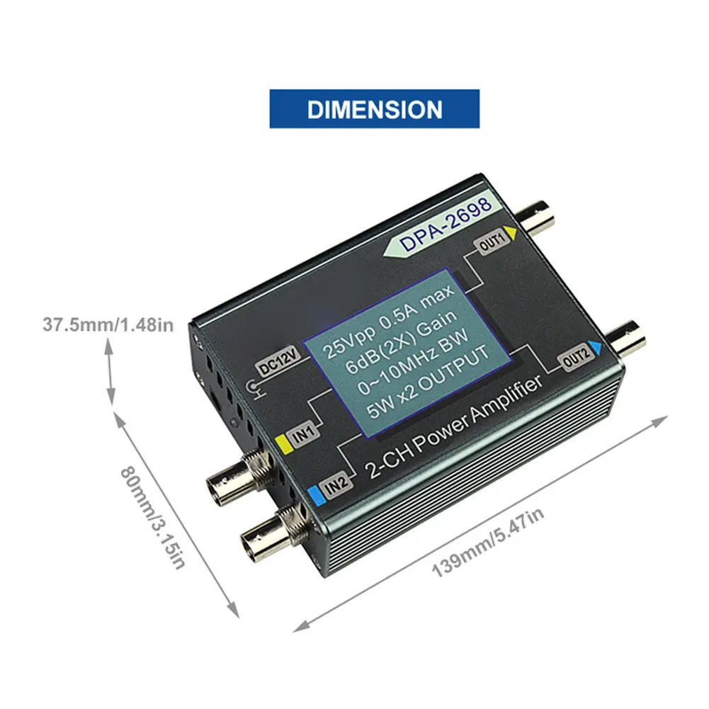 

BSIDE DPA-2698 High Power Dual Channel DDS Function Signal Generator Power Amplifier DC Power Amplifier 10MHz DC Power Amplifier