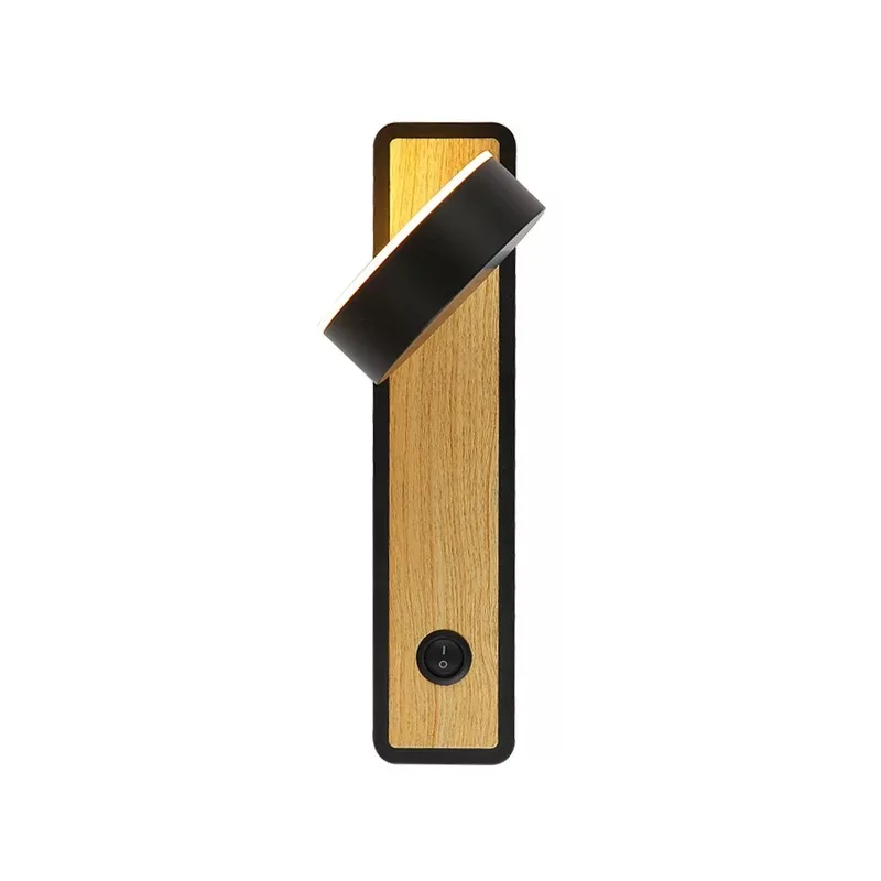 Wooden LED wall lamp with switch bedroom living room Nordic modern light aisle study reading sconce white black lamps | Лампы и
