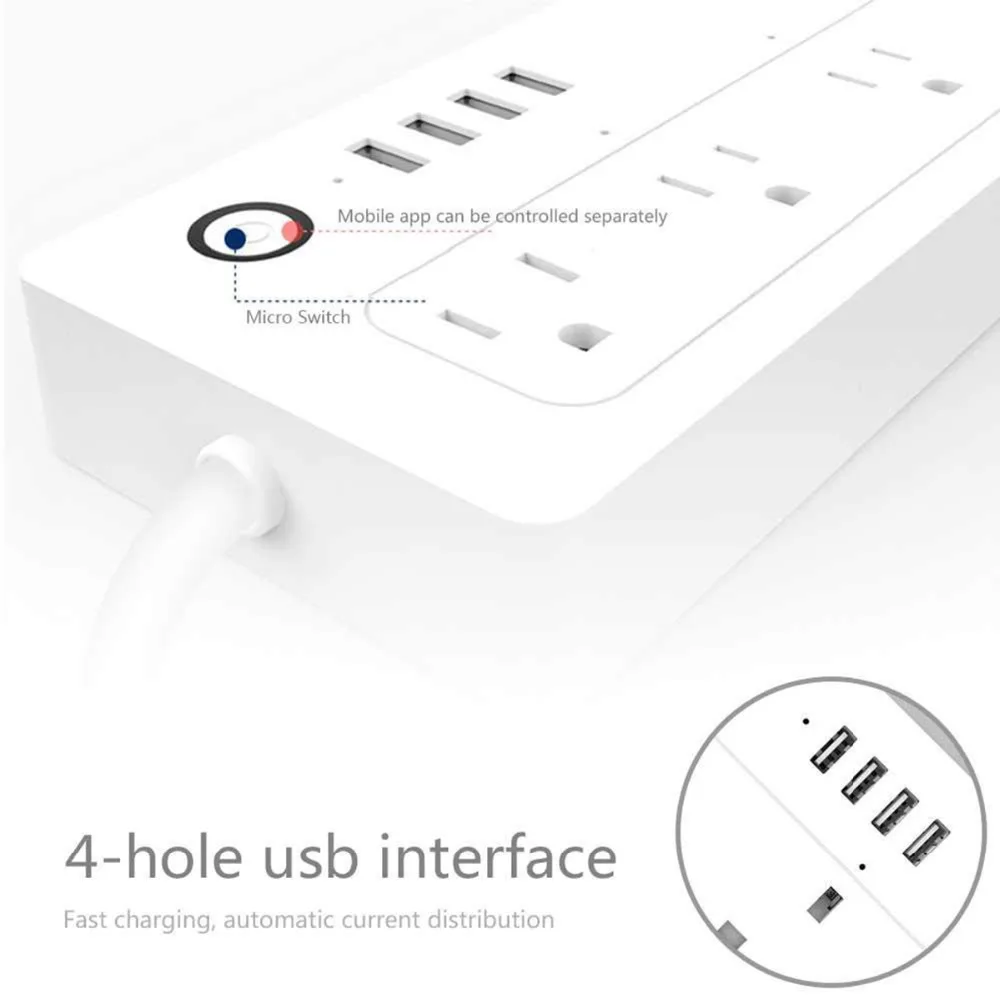Умная розетка с голосовым управлением и таймером зарядное устройство 4 USB-портами