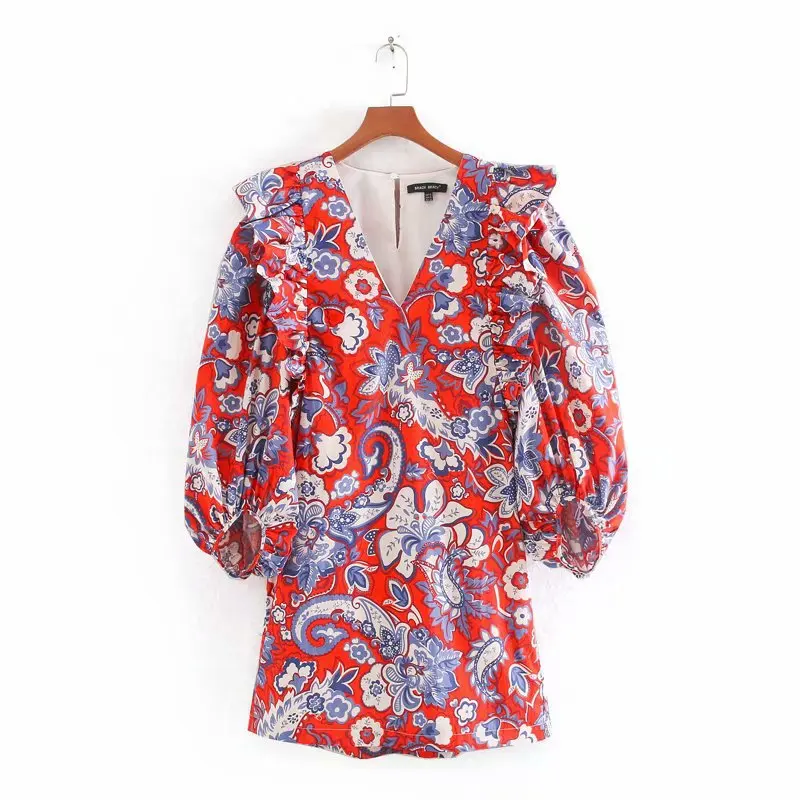 Женское платье с цветочным принтом в европейском стиле ламинированным