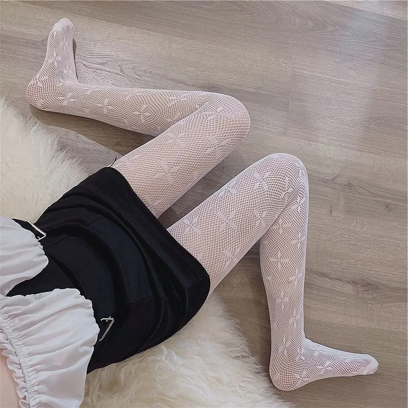 Пикантные женские колготки черные с четырехлистным клевером Кружевные Полые