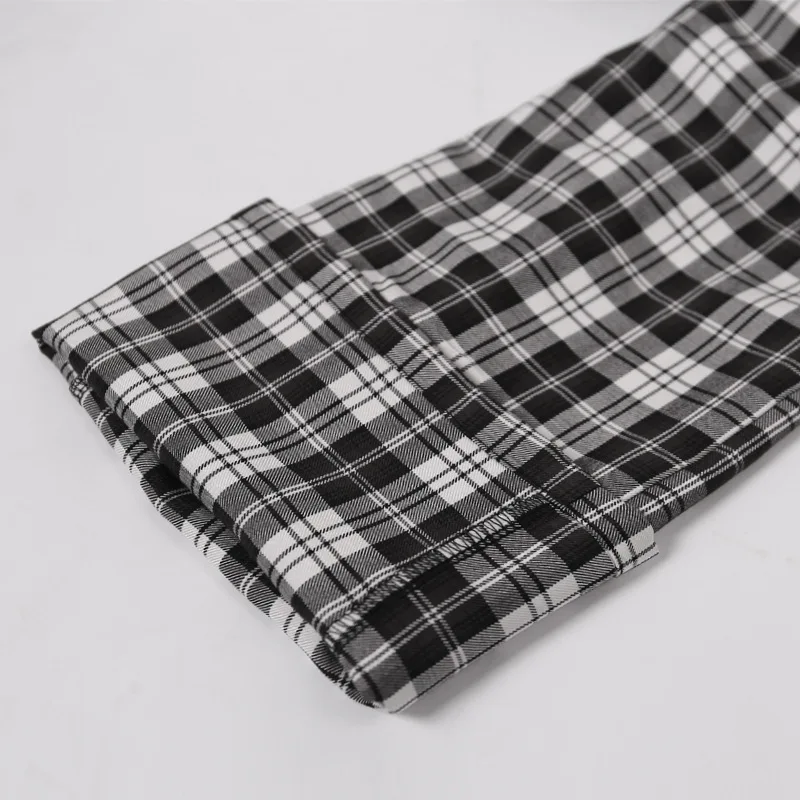 

2020 Ins Hot New Women Retro High Waist Straight Trousers Women Black and White Plaid Casual Pants